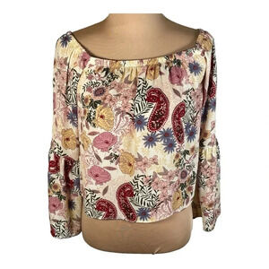 Love ❤️ Fire Peasant Boho Top Bell Sleeves Mixed Floral Print Small
